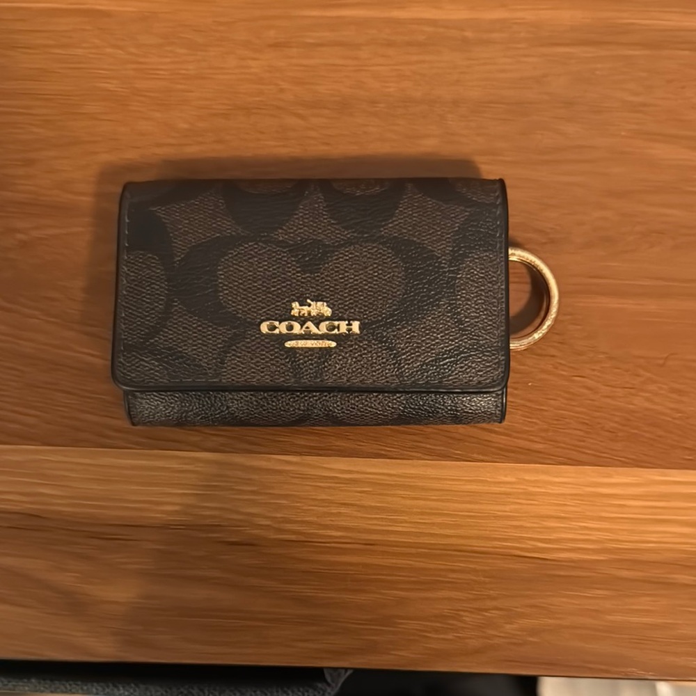 Coach Black Signature Key & Card Holder